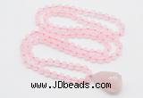 GMN4808 Hand-knotted 8mm, 10mm rose quartz 108 beads mala necklace with pendant