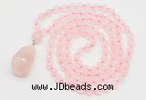 GMN4809 Hand-knotted 8mm, 10mm rose quartz 108 beads mala necklace with pendant