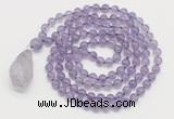 GMN4811 Hand-knotted 8mm, 10mm amethyst 108 beads mala necklace with pendant