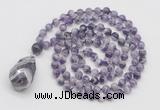 GMN4813 Hand-knotted 8mm, 10mm dogtooth amethyst 108 beads mala necklace with pendant