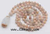 GMN4823 Hand-knotted 8mm, 10mm sunstone 108 beads mala necklace with pendant