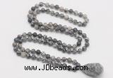 GMN4862 Hand-knotted 8mm, 10mm black water jasper 108 beads mala necklace with pendant