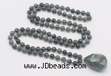 GMN4868 Hand-knotted 8mm, 10mm kambaba jasper 108 beads mala necklace with pendant