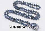 GMN4880 Hand-knotted 8mm, 10mm sodalite 108 beads mala necklace with pendant