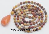 GMN4891 Hand-knotted 8mm, 10mm mookaite 108 beads mala necklace with pendant