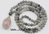 GMN4904 Hand-knotted 8mm, 10mm seaweed quartz 108 beads mala necklace with pendant