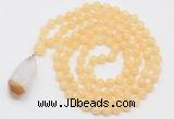 GMN4916 Hand-knotted 8mm, 10mm honey jade 108 beads mala necklace with pendant