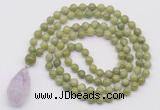 GMN4918 Hand-knotted 8mm, 10mm China jade 108 beads mala necklace with pendant