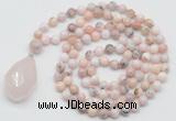 GMN4942 Hand-knotted 8mm, 10mm natural pink opal 108 beads mala necklace with pendant