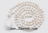 GMN4943 Hand-knotted 8mm, 10mm white howlite 108 beads mala necklace with pendant