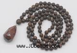 GMN5024 Hand-knotted 8mm, 10mm matte bronzite 108 beads mala necklace with pendant