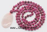 GMN5072 Hand-knotted 8mm, 10mm red tiger eye 108 beads mala necklace with pendant