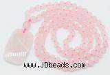 GMN5110 Hand-knotted 8mm, 10mm matte rose quartz 108 beads mala necklace with pendant