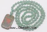 GMN5116 Hand-knotted 8mm, 10mm matte green aventurine 108 beads mala necklace with pendant