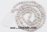 GMN5119 Hand-knotted 8mm, 10mm matte white crazy agate 108 beads mala necklace with pendant