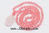 GMN5145 Hand-knotted 8mm, 10mm cherry quartz 108 beads mala necklace with pendant