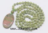 GMN5162 Hand-knotted 8mm, 10mm China jade 108 beads mala necklace with pendant