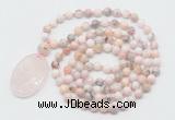 GMN5186 Hand-knotted 8mm, 10mm natural pink opal 108 beads mala necklace with pendant