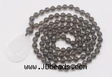 GMN5195 Hand-knotted 8mm, 10mm smoky quartz 108 beads mala necklace with pendant