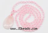 GMN5197 Hand-knotted 8mm, 10mm rose quartz 108 beads mala necklace with pendant