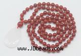 GMN5218 Hand-knotted 8mm, 10mm red agate 108 beads mala necklace with pendant