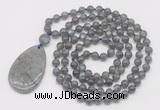 GMN5240 Hand-knotted 8mm, 10mm labradorite 108 beads mala necklace with pendant