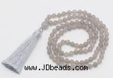 GMN5610 Hand-knotted 6mm matte grey agate 108 beads mala necklaces with tassel