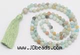 GMN5611 Hand-knotted 6mm matte amazonite 108 beads mala necklaces with tassel