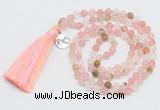 GMN5707 Hand-knotted 6mm matte volcano cherry quartz 108 beads mala necklaces with tassel & charm