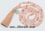 GMN5708 Hand-knotted 6mm matte pink aventurine 108 beads mala necklaces with tassel & charm