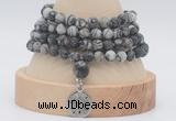 GMN5813 Hand-knotted 6mm matter black water jasper 108 beads mala necklaces with charm