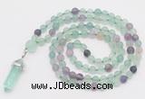 GMN5903 Hand-knotted 6mm matte fluorite 108 beads mala necklaces with pendant