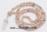 GMN5904 Hand-knotted 6mm matte sunstone 108 beads mala necklaces with pendant