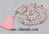 GMN602 Hand-knotted 8mm, 10mm natural pink opal 108 beads mala necklaces with tassel