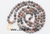 GMN6030 Knotted 8mm, 10mm wooden jasper 108 beads mala necklace with charm