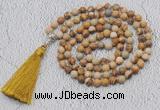 GMN607 Hand-knotted 8mm, 10mm picture jasper 108 beads mala necklaces with tassel