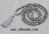 GMN608 Hand-knotted 8mm, 10mm grey picture jasper 108 beads mala necklaces with tassel