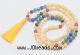 GMN6120 Knotted 7 Chakra 8mm, 10mm honey jade 108 beads mala necklace with tassel