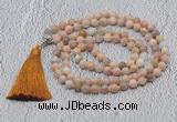 GMN629 Hand-knotted 8mm, 10mm sunstone 108 beads mala necklaces with tassel