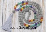 GMN6337 Knotted 7 Chakra 8mm, 10mm labradorite 108 beads mala necklace with tassel