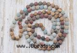 GMN6406 Hand-knotted 8mm, 10mm matte mixed amazonite & jasper 108 beads mala necklaces