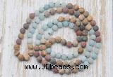 GMN6407 Hand-knotted 8mm, 10mm matte amazonite & jasper 108 beads mala necklaces