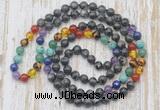 GMN6438 Hand-knotted 7 Chakra 8mm, 10mm black labradorite 108 beads mala necklaces