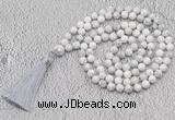 GMN656 Hand-knotted 8mm, 10mm white howlite 108 beads mala necklaces with tassel