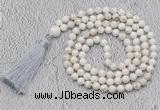 GMN660 Hand-knotted 8mm, 10mm white howlite 108 beads mala necklaces with tassel