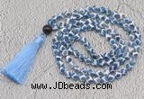 GMN688 Hand-knotted 8mm, 10mm blue Tibetan agate 108 beads mala necklaces with tassel