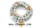 GMN7005 8mm matte amazonite & white crystal 108 mala beads wrap bracelet necklace