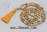 GMN707 Hand-knotted 8mm, 10mm picture jasper 108 beads mala necklaces with tassel