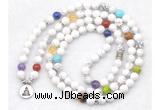 GMN7072 7 Chakra 8mm white howlite 108 mala beads wrap bracelet necklaces