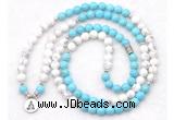 GMN7085 Chakra 8mm white & blue howlite 108 mala beads wrap bracelet necklaces